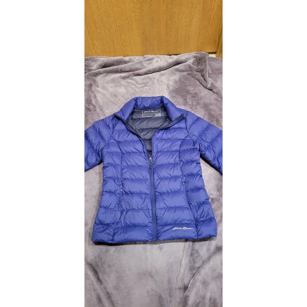 Eddie Bauer EB650 Down Puffer Jacket Womens XS Blue Packable Quilted Coat Winter